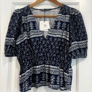NWT Zara Linen Blend Peplum Blouse
